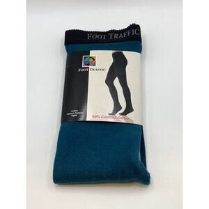 FOOT TRAFFIC Women's Peacock Blue-Heather Gray Color-Block Footed Tights SZ OS
